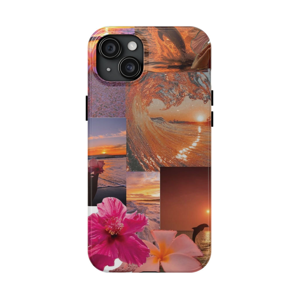 Tough Phone Case — Tropical Sunset Collage, Beach Wave & Hibiscus Protection