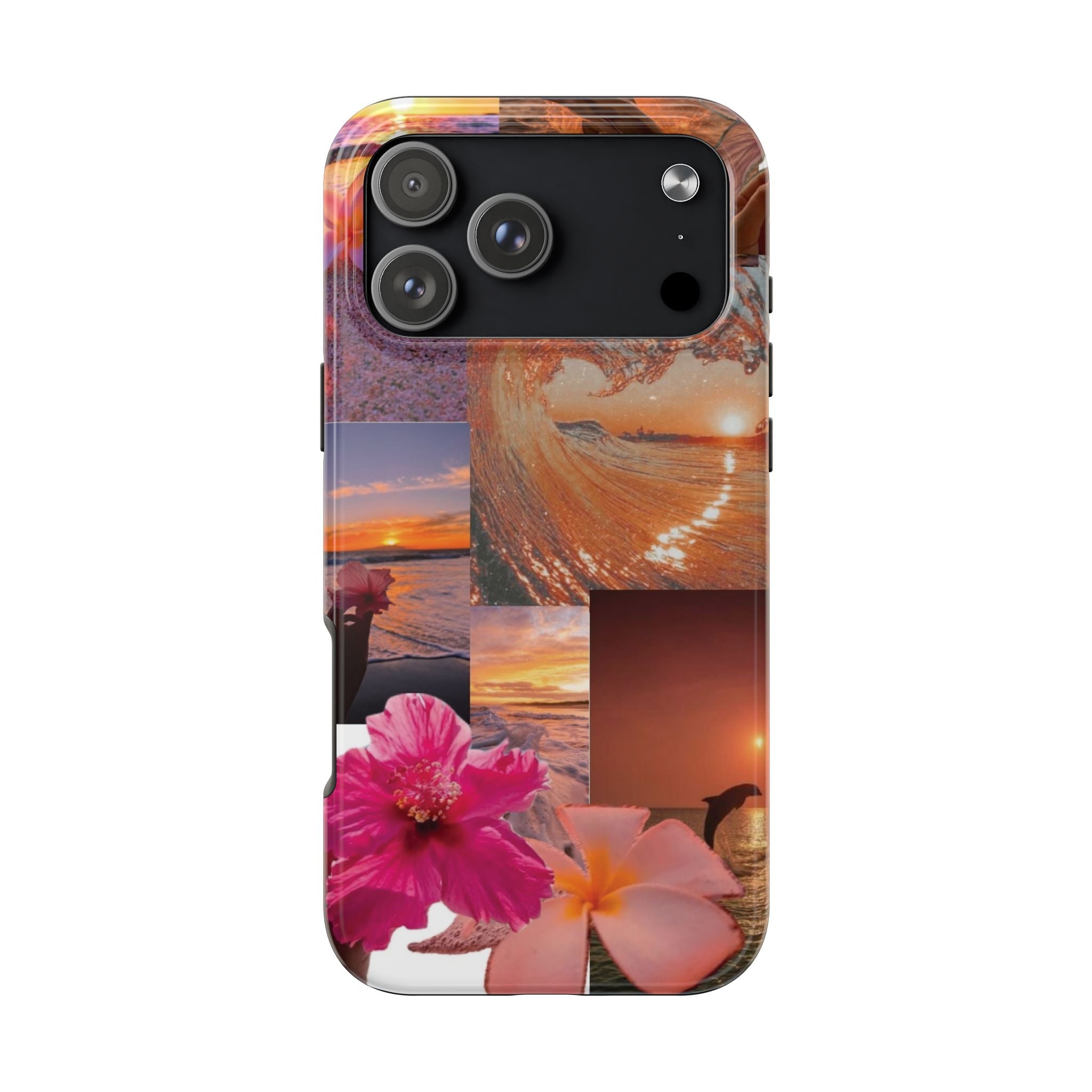 Tough Phone Case — Tropical Sunset Collage, Beach Wave & Hibiscus Protection