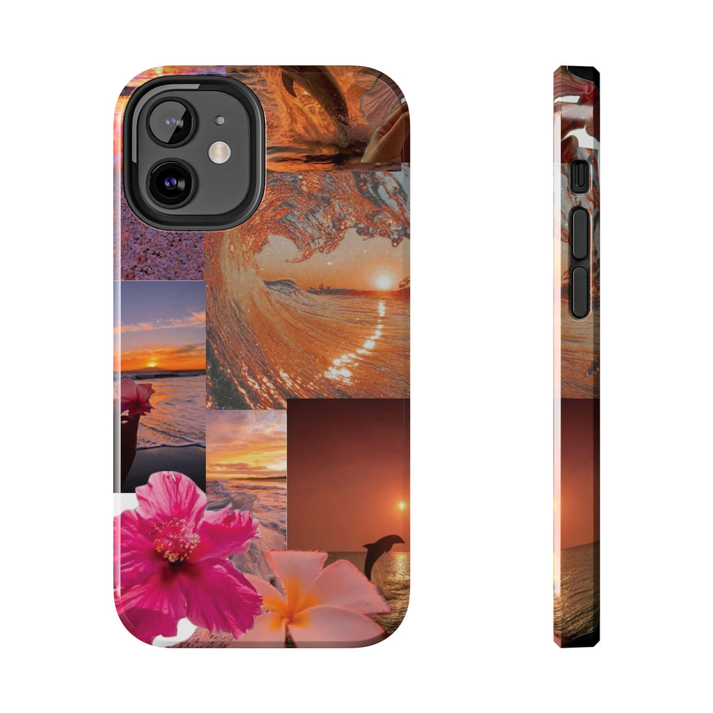 Tough Phone Case — Tropical Sunset Collage, Beach Wave & Hibiscus Protection