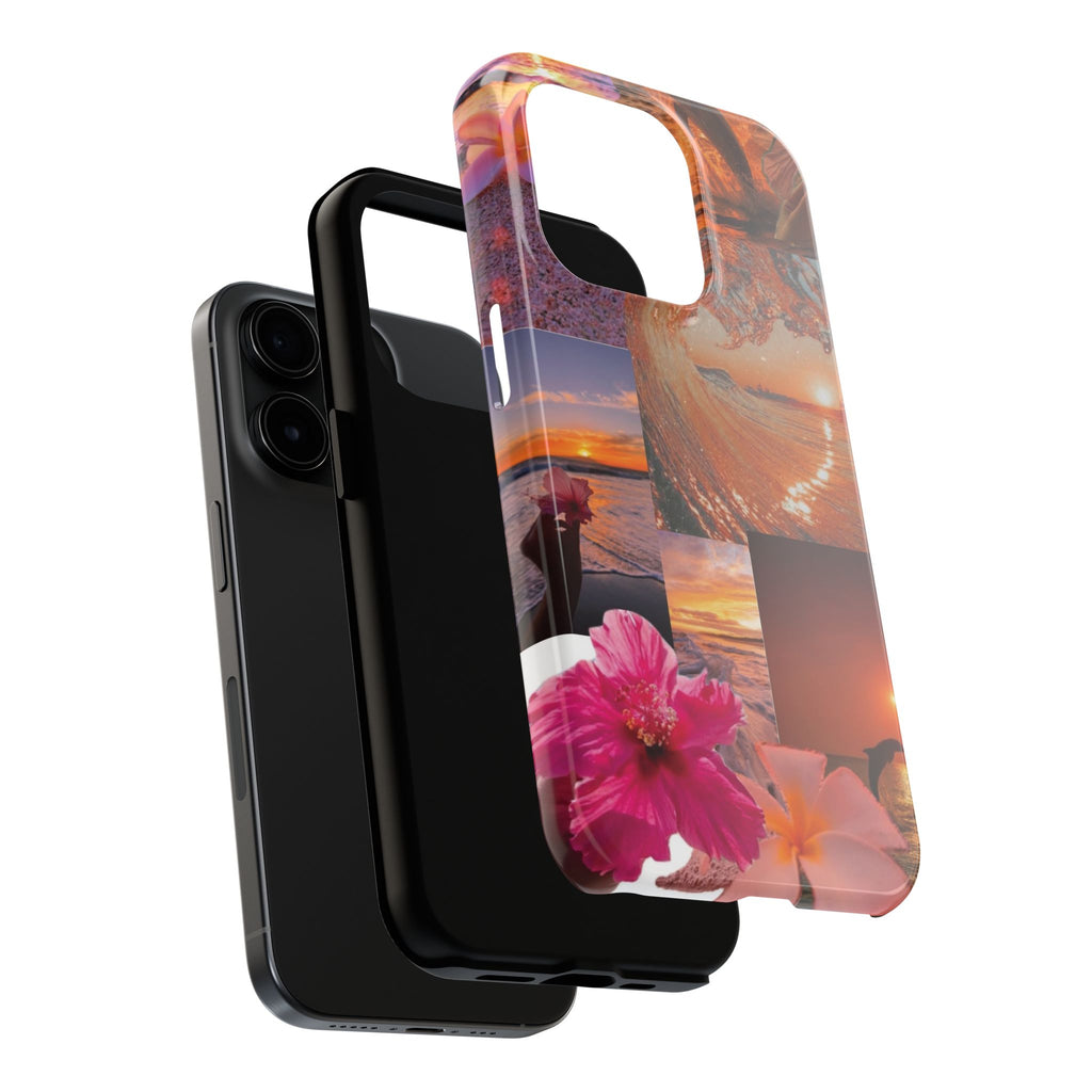 Tough Phone Case — Tropical Sunset Collage, Beach Wave & Hibiscus Protection