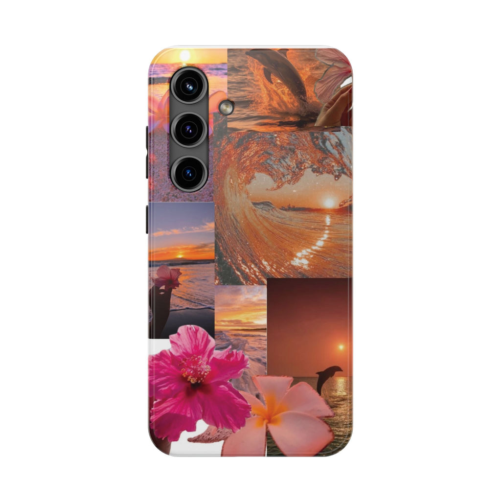 Tough Phone Case — Tropical Sunset Collage, Beach Wave & Hibiscus Protection