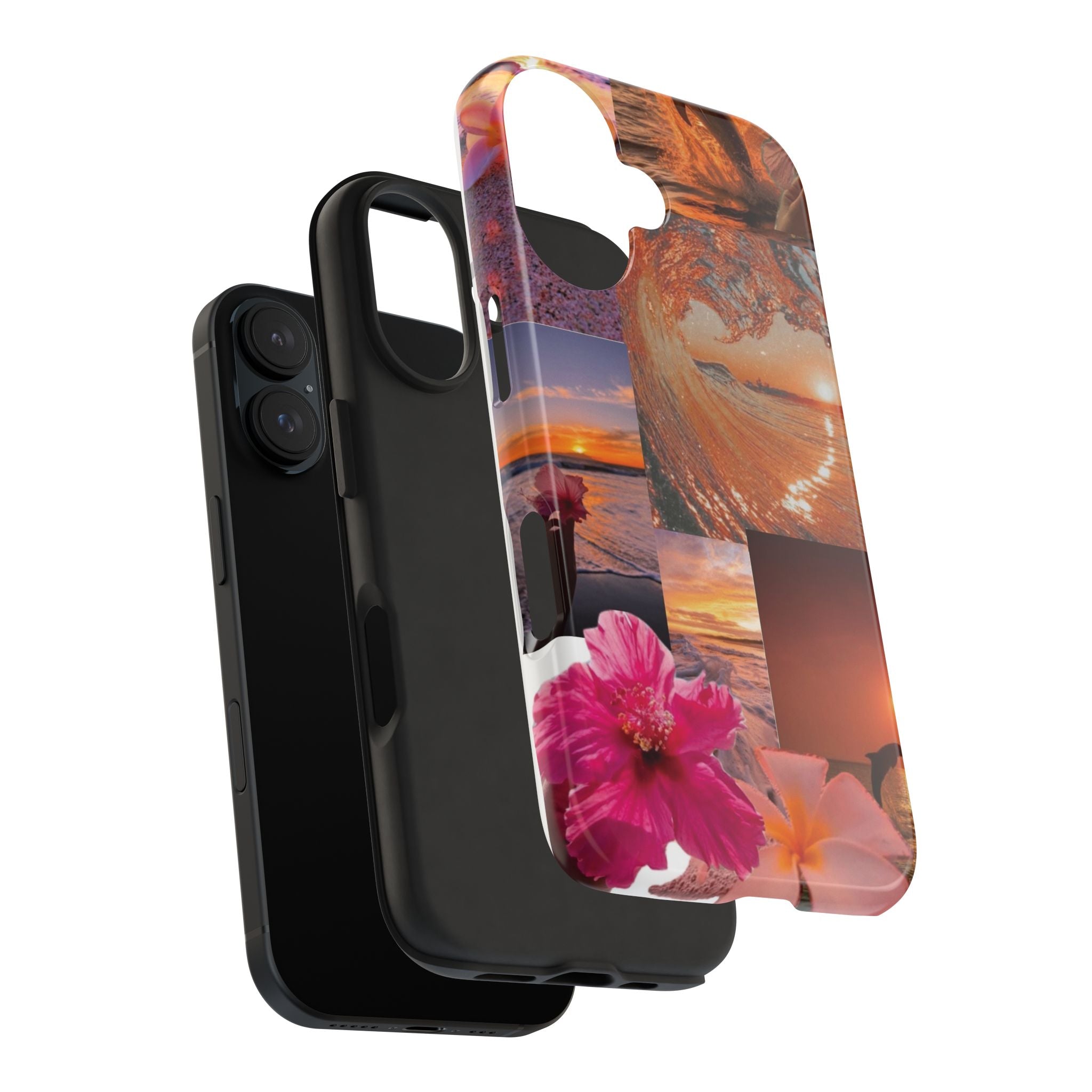 Tough Phone Case — Tropical Sunset Collage, Beach Wave & Hibiscus Protection