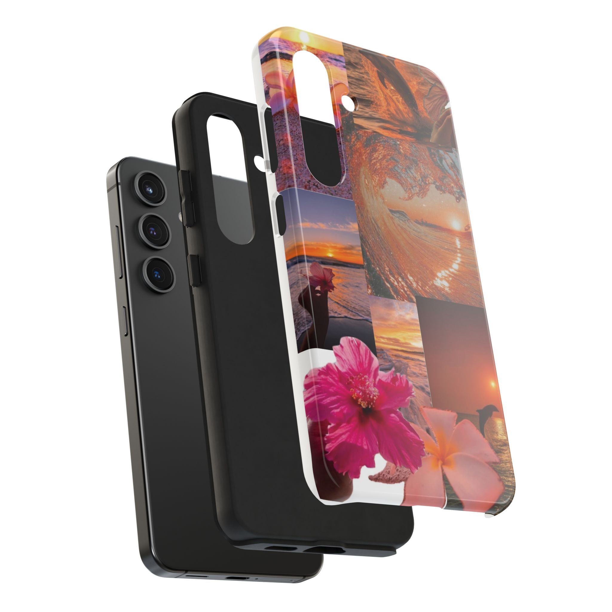 Tough Phone Case — Tropical Sunset Collage, Beach Wave & Hibiscus Protection