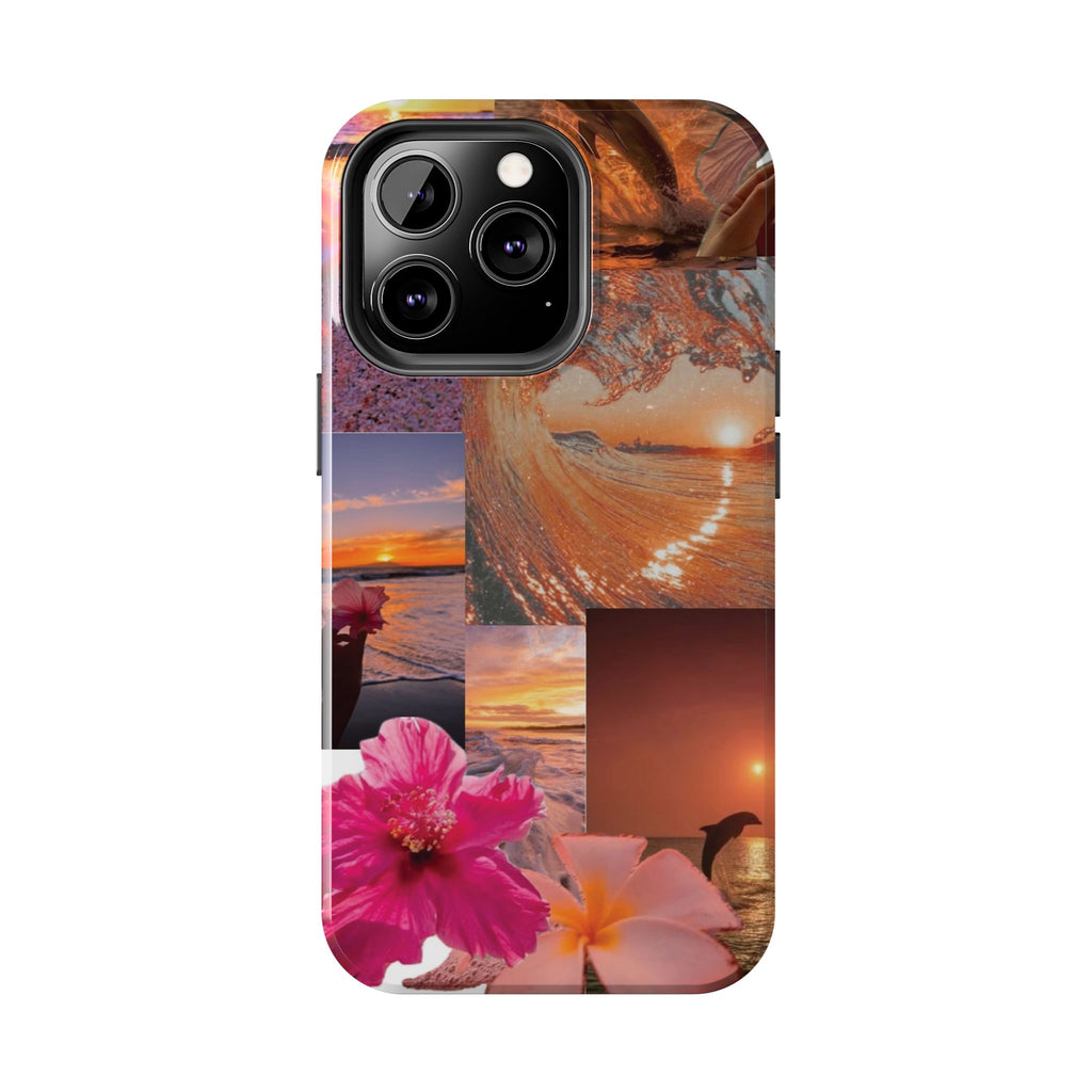 Tough Phone Case — Tropical Sunset Collage, Beach Wave & Hibiscus Protection