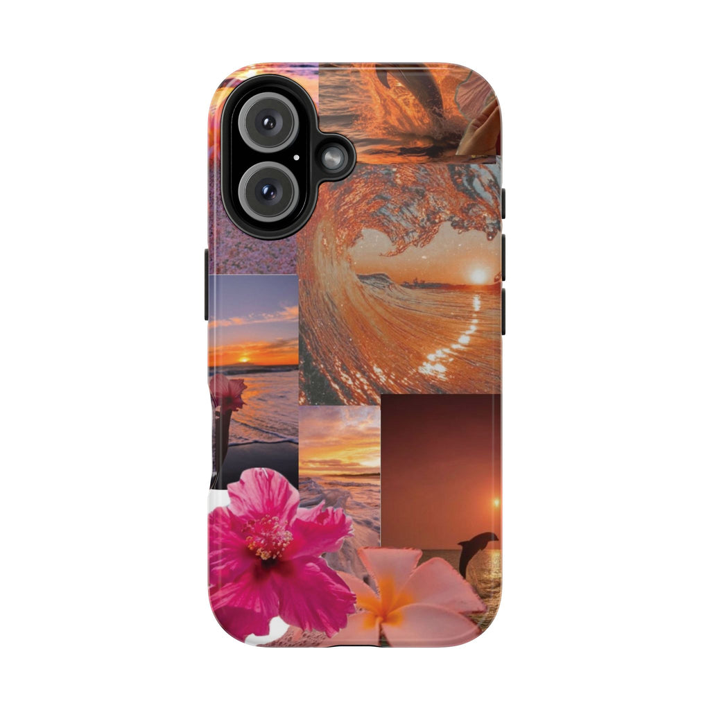 Tough Phone Case — Tropical Sunset Collage, Beach Wave & Hibiscus Protection