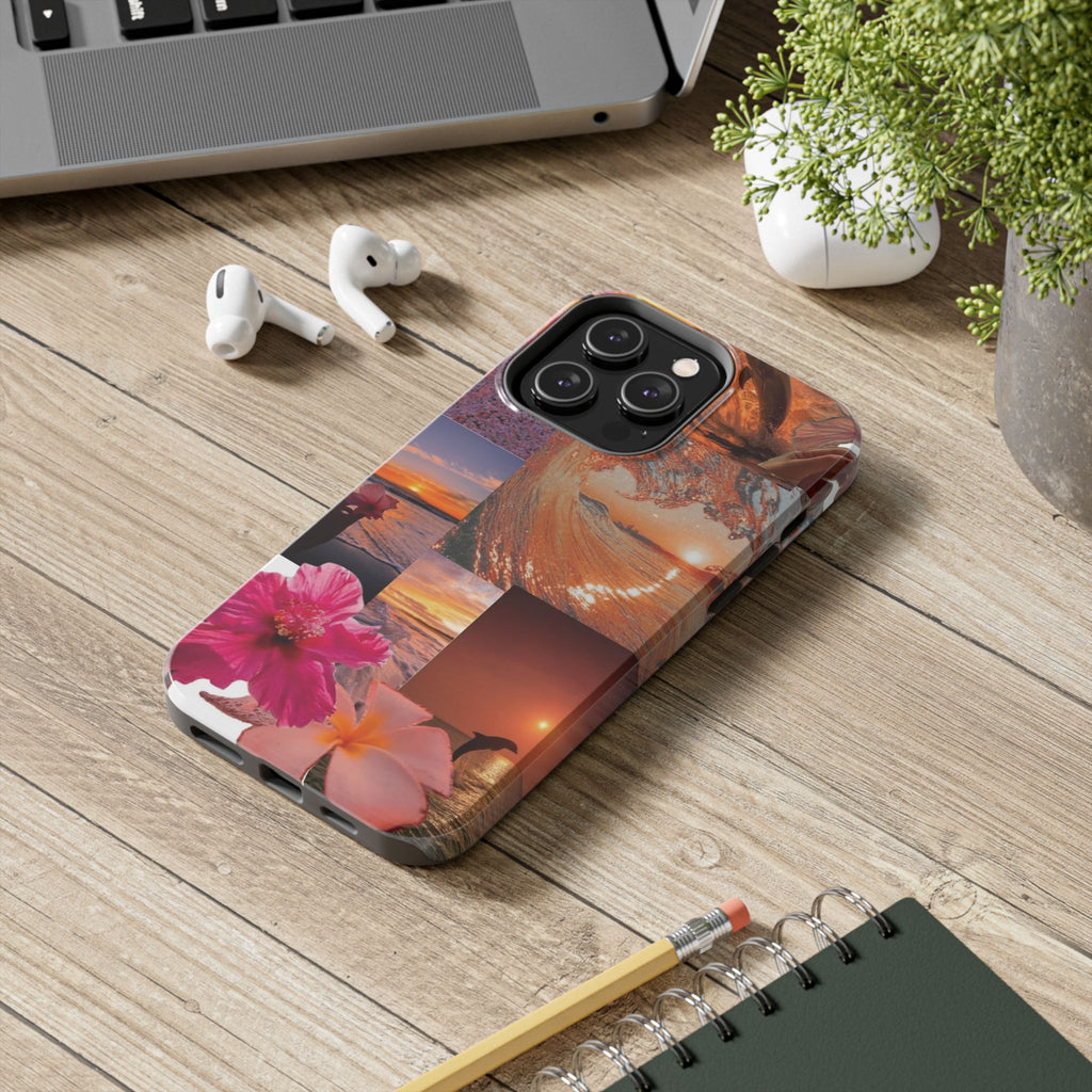Tough Phone Case — Tropical Sunset Collage, Beach Wave & Hibiscus Protection
