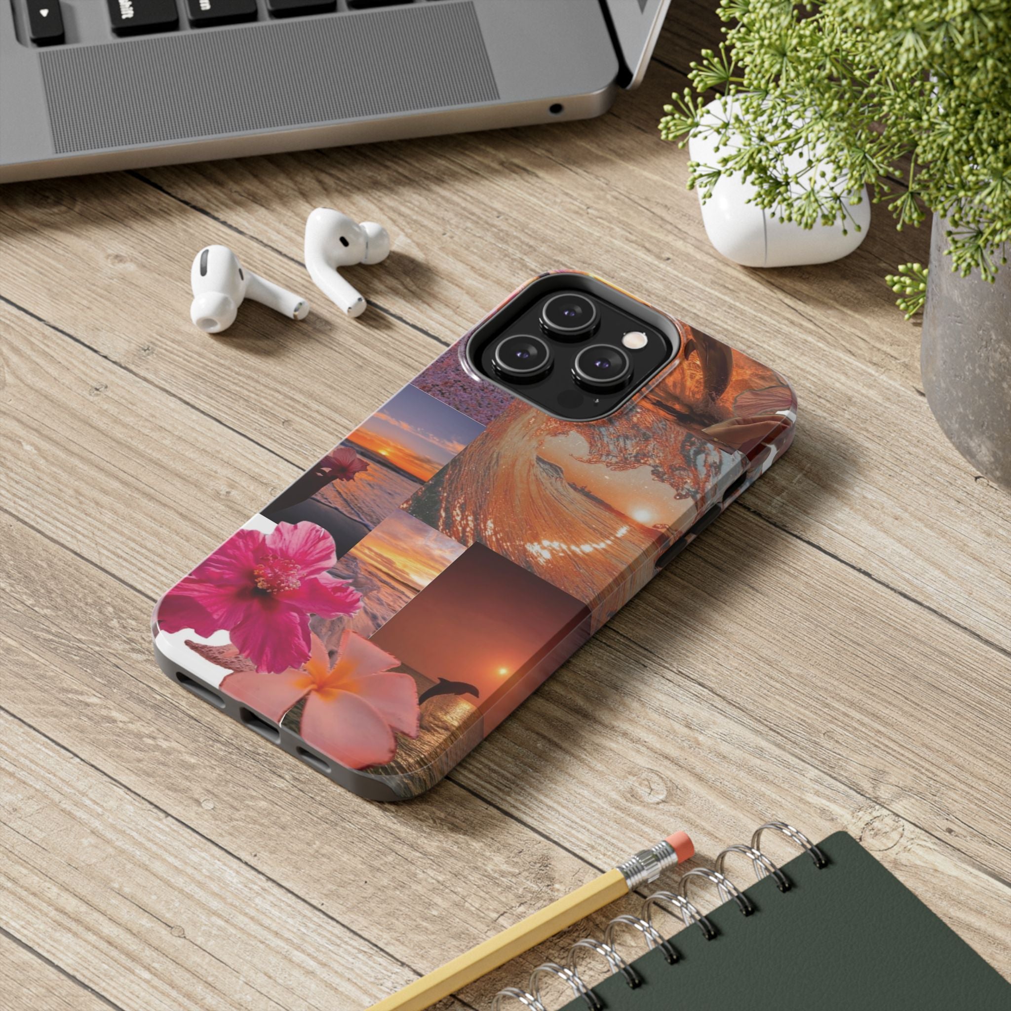 Tough Phone Case — Tropical Sunset Collage, Beach Wave & Hibiscus Protection